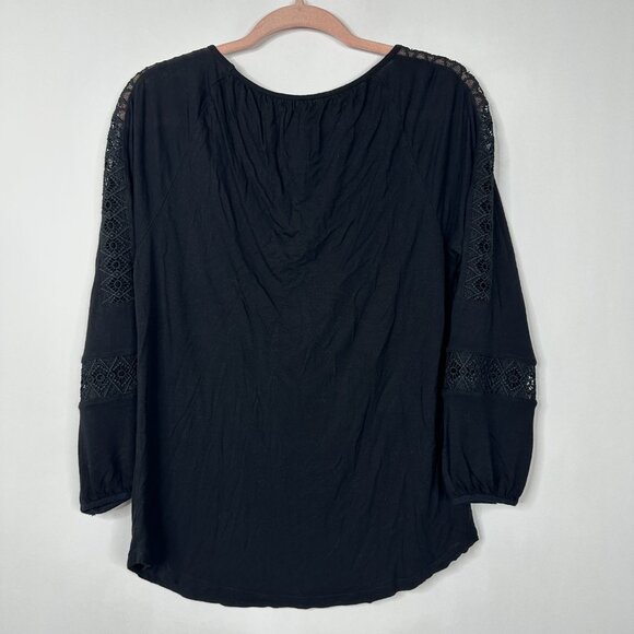2/$30 LOFT Lace Trimmed Peasant Blouse Long Sleeve Black Small #A0332 TRB2 - Picture 6 of 9
